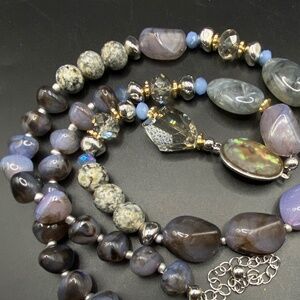 CHICO"S Chunky Beaded Necklace Blue Gray Silver Tone Bohemian